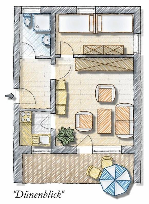 45 m² Ferienwohnung ∙ 1 Schlafzimmer ∙ 4 Gäste – Bild 7