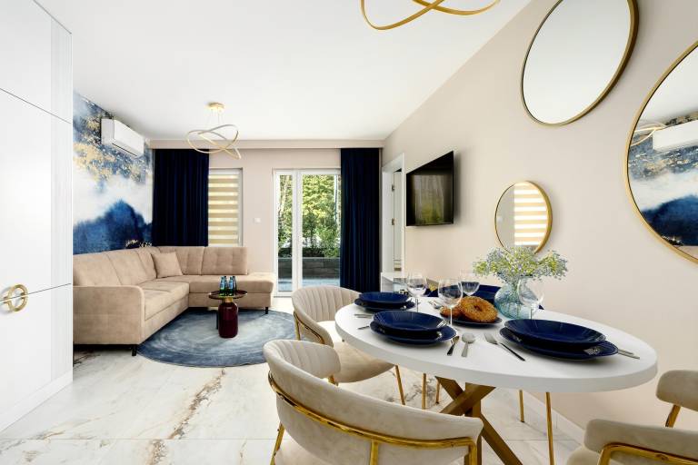 Apartment with pool, terrace & yard in Rewal