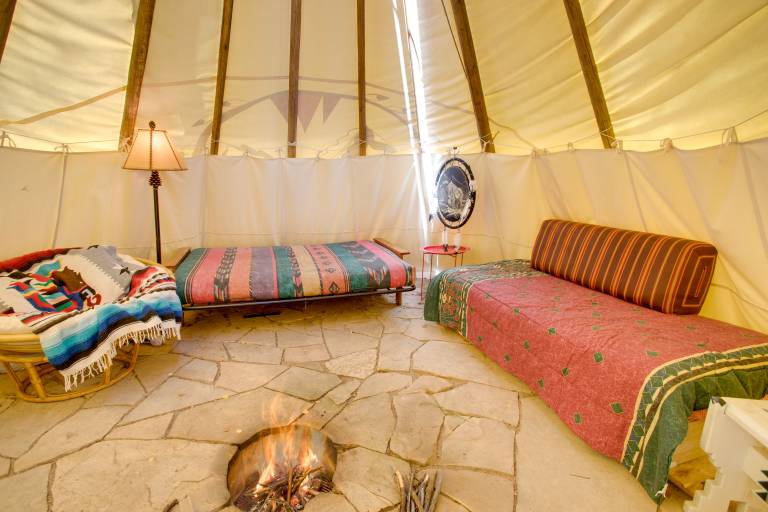 Colorful Cabin w/ Teepee, Fire Pits & Mtn Views! — photo 3