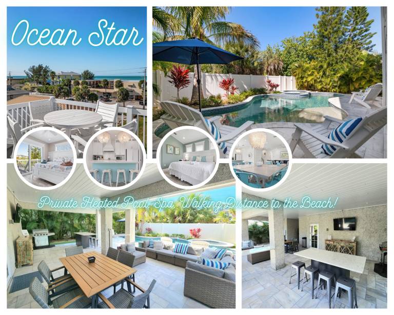 Ocean Star! 7 Bdrms/ 7.5 Baths! Beaches 5min> walk! in Bradenton Beach, FL