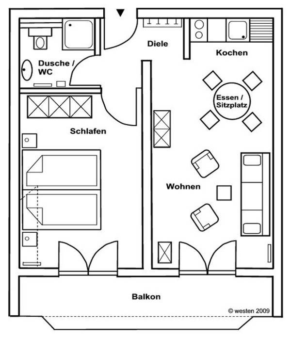 44 m² Ferienwohnung ∙ 1 Schlafzimmer ∙ 4 Gäste – Bild 17
