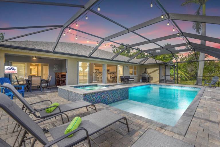 Family-friendly vacation home with hot tub, grill & private pool | Water view | Pets are welcome in Cape Coral, FL
