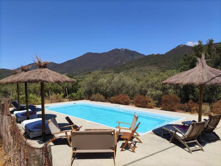 Gite with pool, patio & garden | Mountain view in Sartene