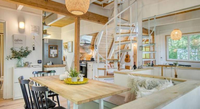 A-Frame Retreat Chic and Modern Forest Views Hammock Outdoor Dining Decks — photo 4