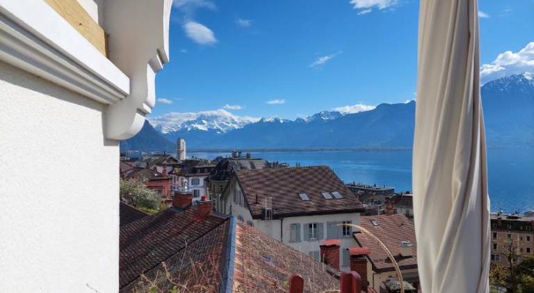 Inspiration room, lake, mountains, balcony in Montreux city center — photo 3