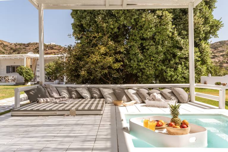 Aparthotel with fast internet, yard & patio | Garden view in Andros
