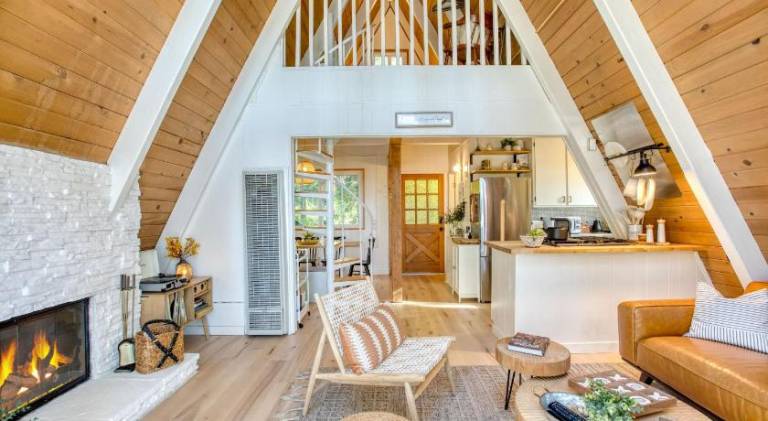 A-Frame Retreat Chic and Modern Forest Views Hammock Outdoor Dining Decks — photo 2