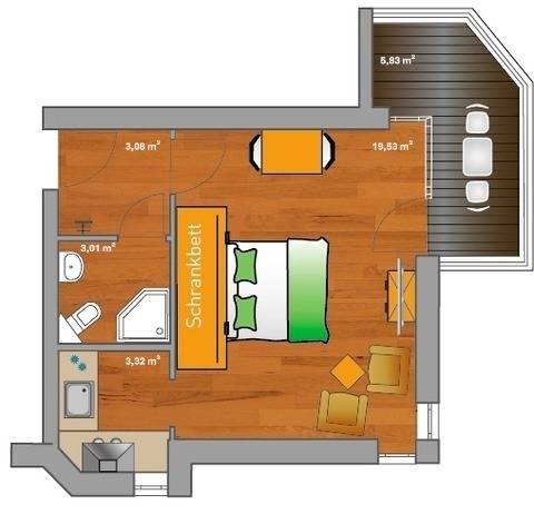 29 m² Ferienwohnung ∙ 1 Schlafzimmer ∙ 2 Gäste – Bild 3