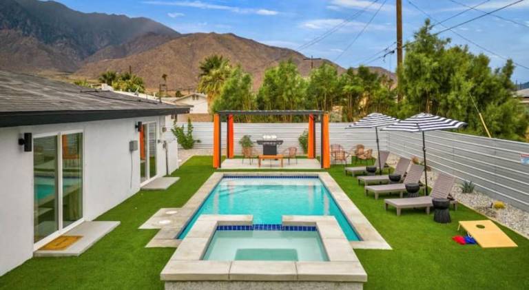 Vacation home with hot tub, barbeque & private pool | Perfect for remote work in Palm Springs, CA