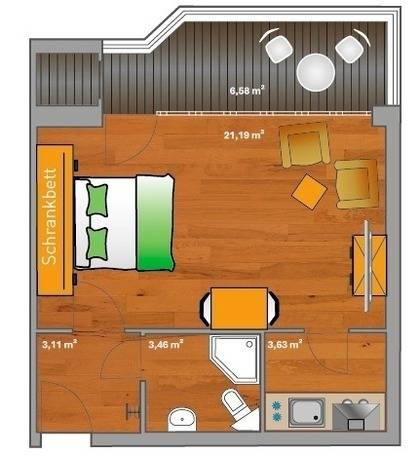 32 m² Ferienwohnung ∙ 1 Schlafzimmer ∙ 2 Gäste – Bild 4