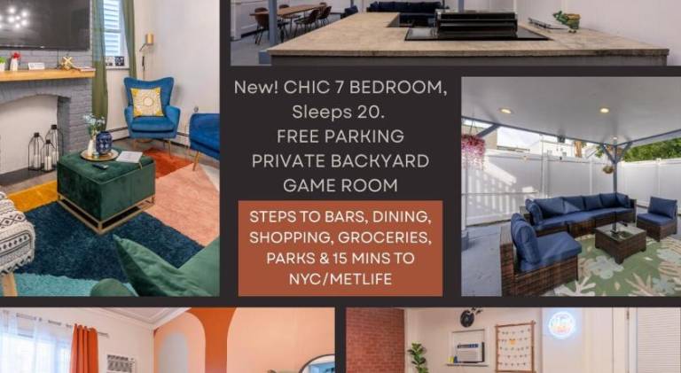 7BR 5BTH House Steps to Bars Dining NYC Access with GameRm Backyard with BBQ and Parking in Secaucus, NJ