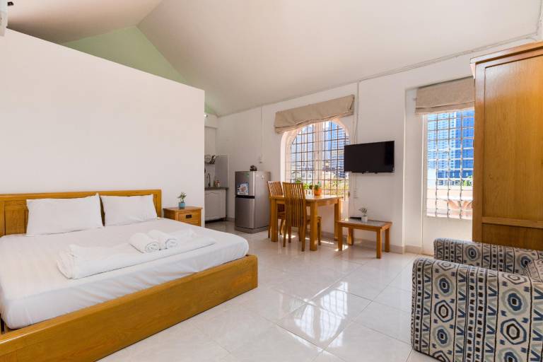 Room on rooftop with balcony, view Landmark 81 in Ho Chi Minh City