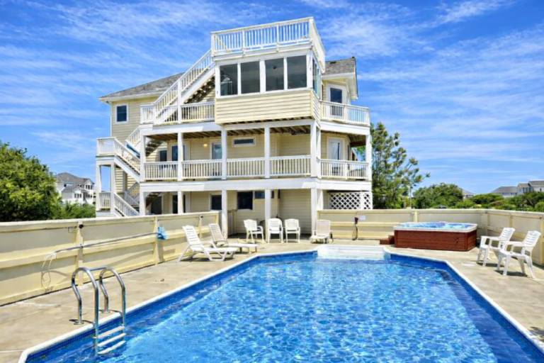 ONLY 500 feet to beach with views of ocean and sound! Pool, HotTub, Pets in Outer Banks, NC
