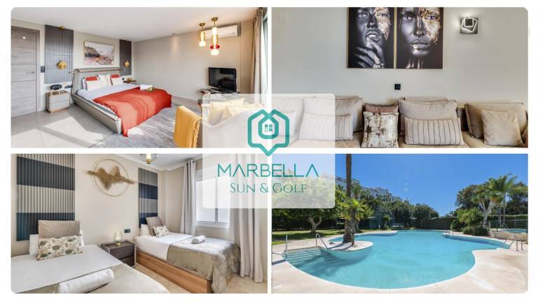 Fully equipped rental apartment with patio, garden & pool | Sea view | Close to the beach | Dogs allowed in Marbella