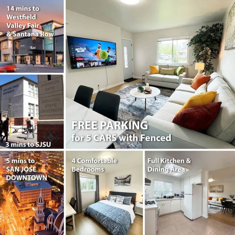 Comfortable 4BR Heart Downtown SJ central AC SJSU