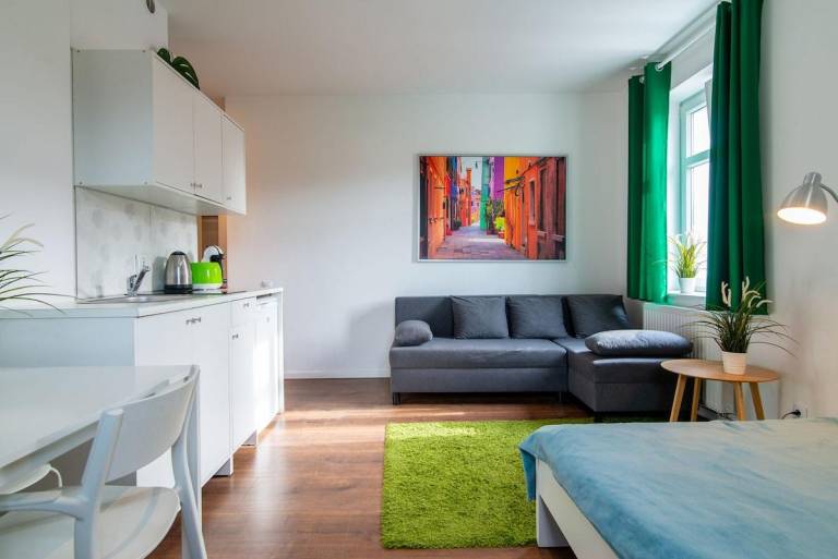 Green shiny flat in the center of old town Poznań in Poznan