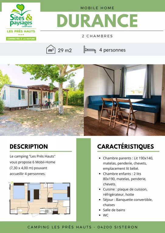 Sites and Landscapes Les Prés Hauts - Mobile-home Classic Durance 4 people — photo 5