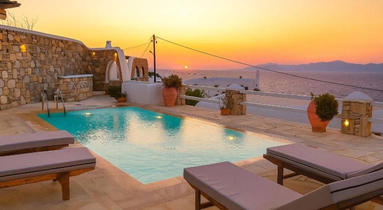 Villa with patio, garden & pool in Mykonos