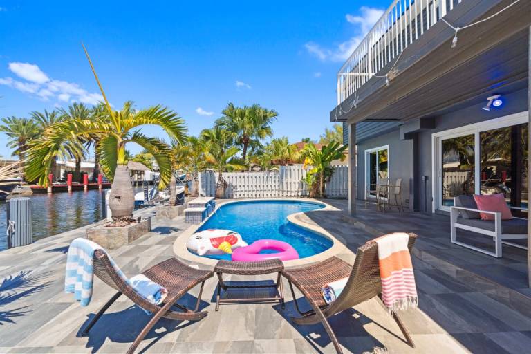 House with patio, yard & private pool | Water view in Pompano Beach, FL