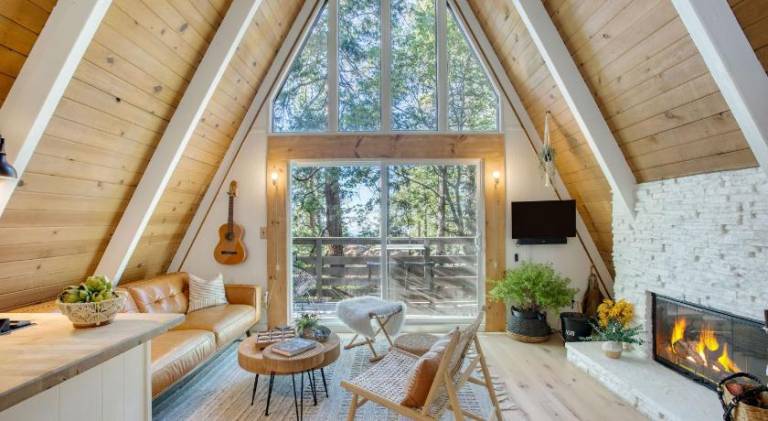 A-Frame Retreat Chic and Modern Forest Views Hammock Outdoor Dining Decks in Lake Arrowhead, CA