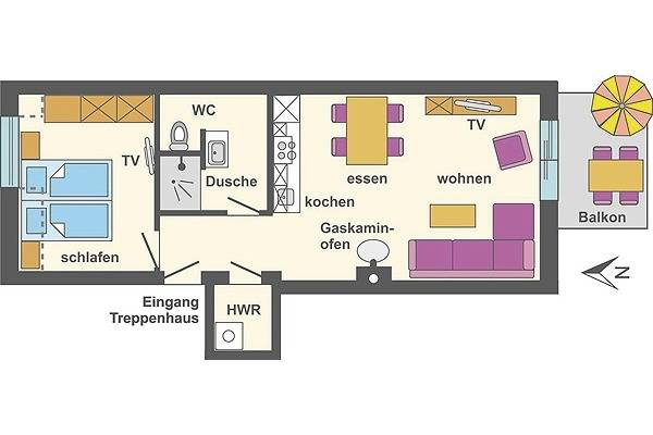 51 m² Ferienwohnung ∙ 1 Schlafzimmer ∙ 3 Gäste – Bild 9