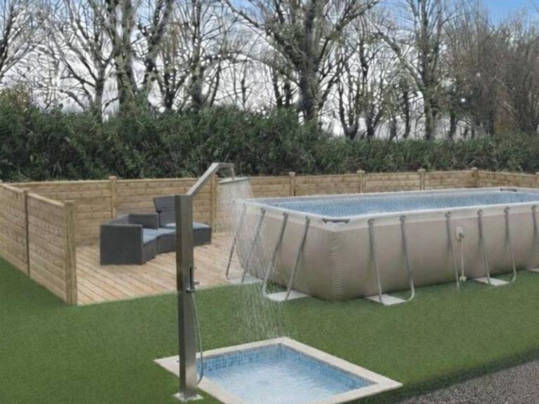 Mobile home with terrace & heated pool | Garden view in Nantes