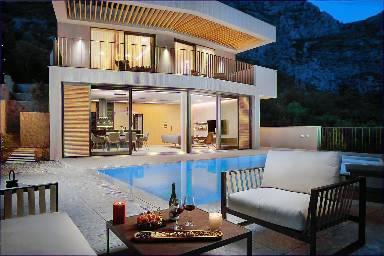 Villa mit Pool, Garten und Sauna | Poolblick