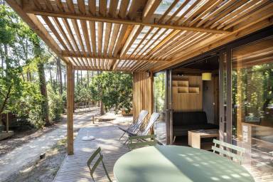 Lodge con piscina, terraza y jardín